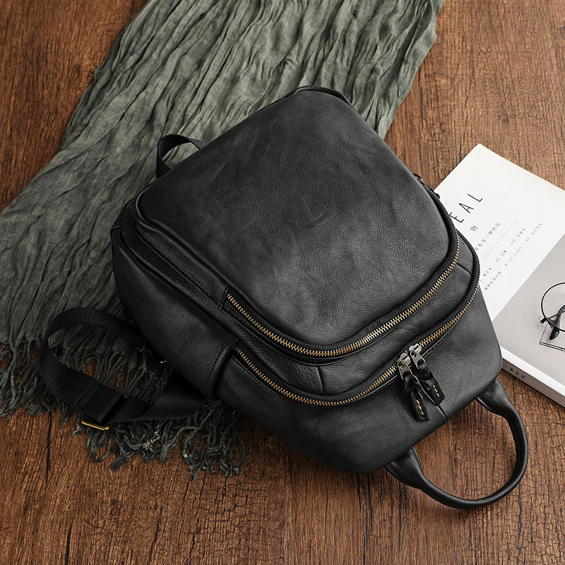 Vegetable Tanning Leather Waxing First Layer Water Dyed Retro Backpacks