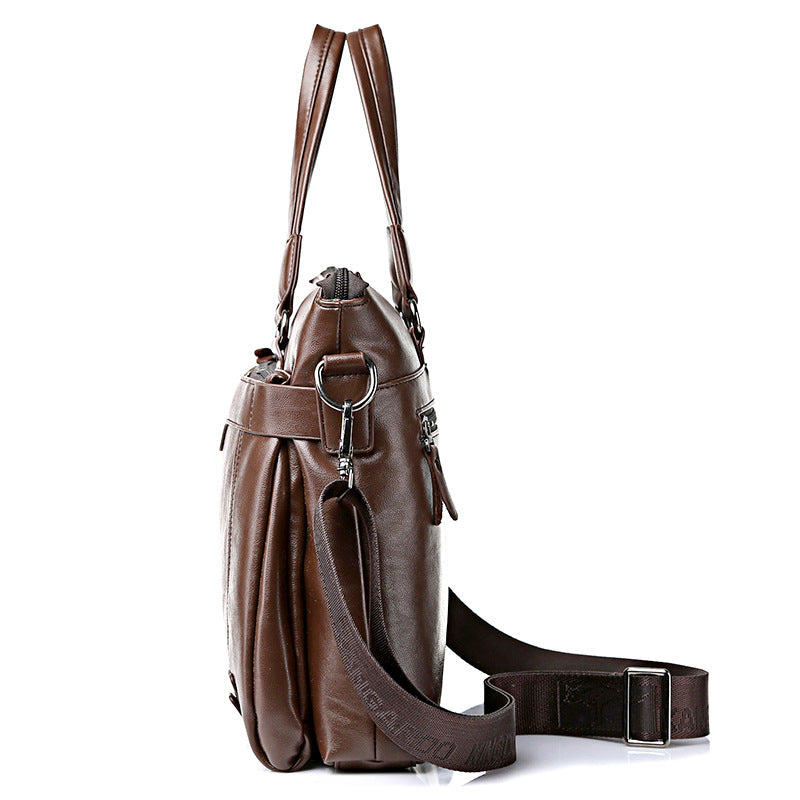 Men's Leather Horizontal Large Capacity Business Document Bags