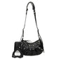 Women's Underarm Retro Rivet Motorcycle Pleated Crescent Crossbody Bags