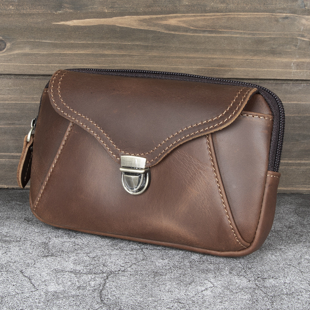 Men's Layer Cowhide Retro Simple Construction Site Men's Waist Packs