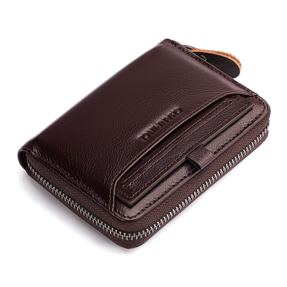 Men's Boxed First Layer Cowhide Extraction Zipper Men's Wallets