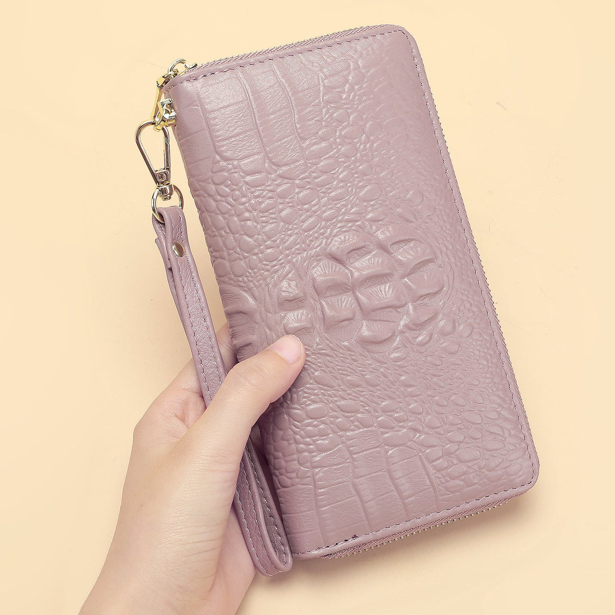 Women's Leather Long Clutch Cowhide Zip Handbags