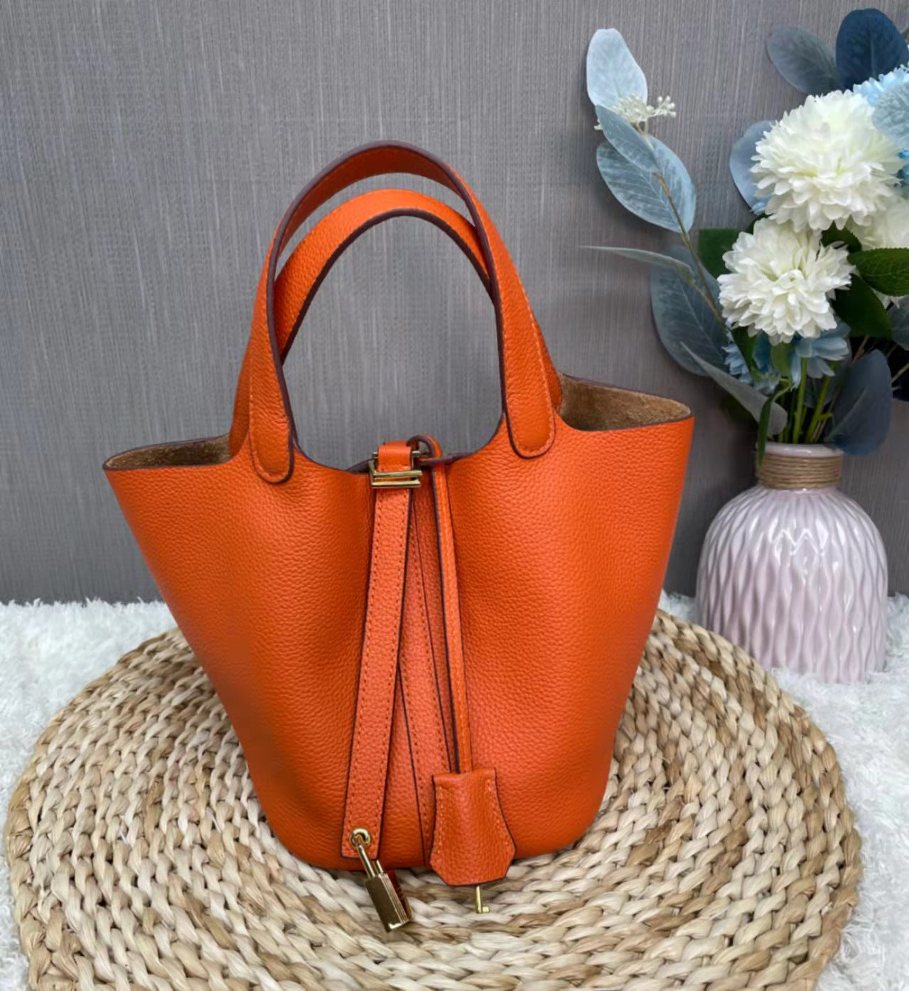 Women's Home Vegetable Basket Hand First Layer Cowhide Bags