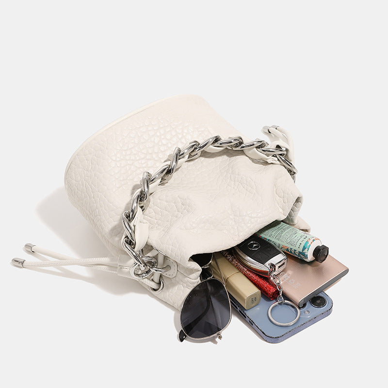 Women's Chain Lychee Pattern Fashion Niche High-grade Soft Bucket Bags