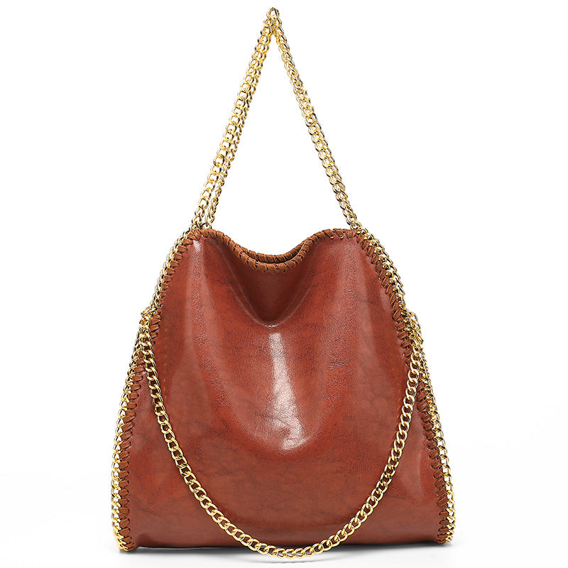 Women's Fashion Korean Simple Oily Leather Chain Bags