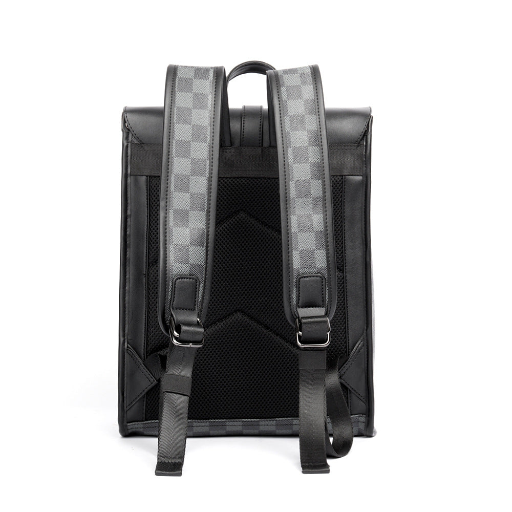 Men's Korean Style Plaid Large Capacity Flip Backpacks