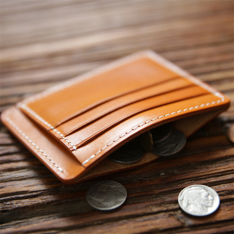 Men's Vegetable First Layer Short Cowhide Vintage Card Holder