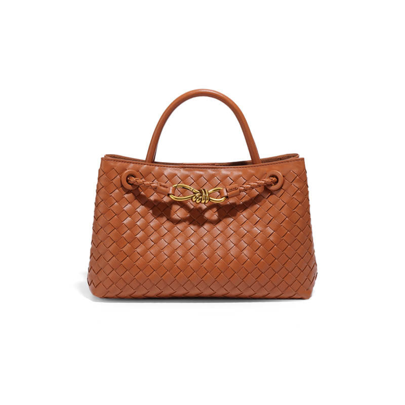 Women's Design Metal Cord Fastener Authentic Leather Weave Portable Shoulder Bags