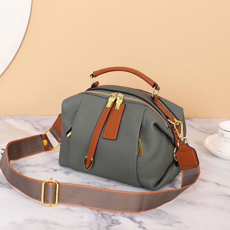 Women's Genuine Leather First Layer Contrast Color Handbags