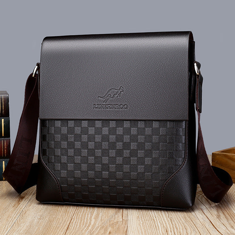 Men's Cover Chessboard Grid Retro Leather Men's Shoulder Bags
