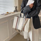 Women's Canvas Contrast Color Large Capacity Fashionable Tote Bags