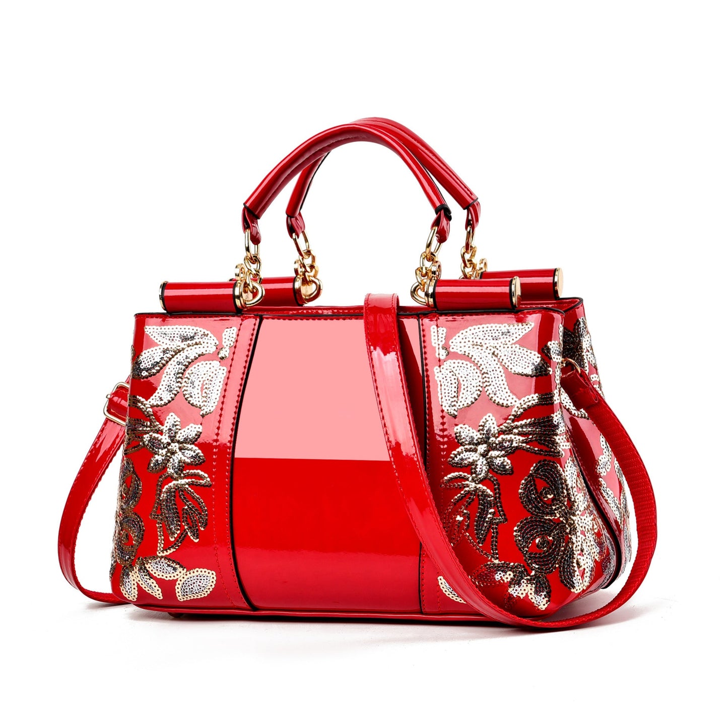 Women's Fashion Embroidery Large Capacity Bright Leather Shoulder Bags