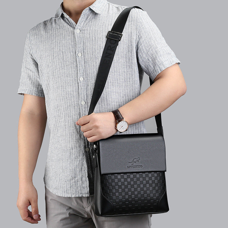 Men's Cover Chessboard Grid Retro Leather Men's Shoulder Bags
