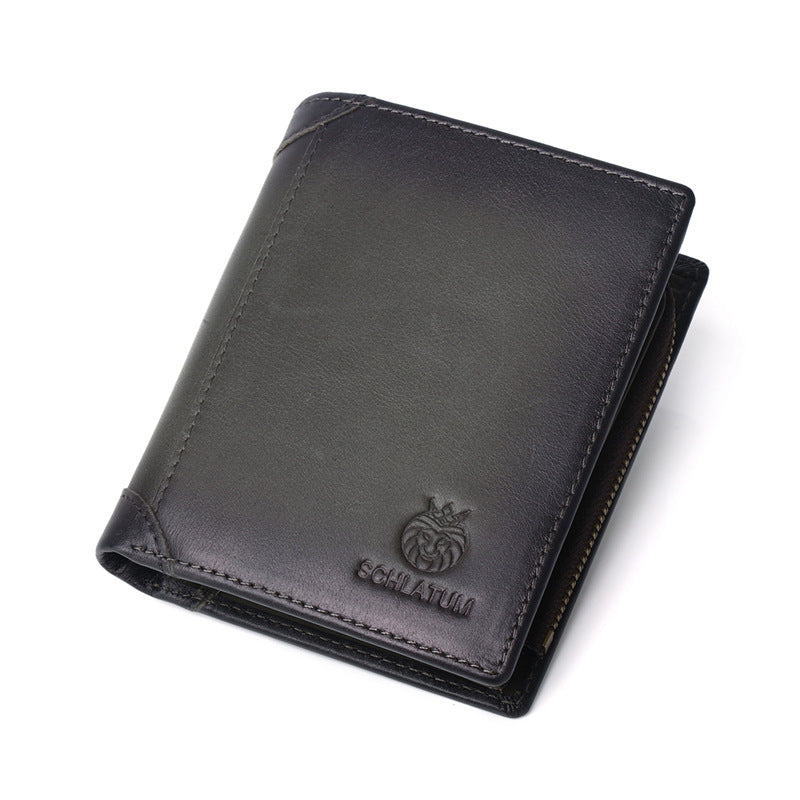 Men's First Layer Cowhide Swiping Leather Short Men's Wallets
