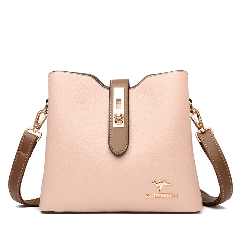 Women's Color Kangaroo Korean Fashion Textured Genuine Shoulder Bags