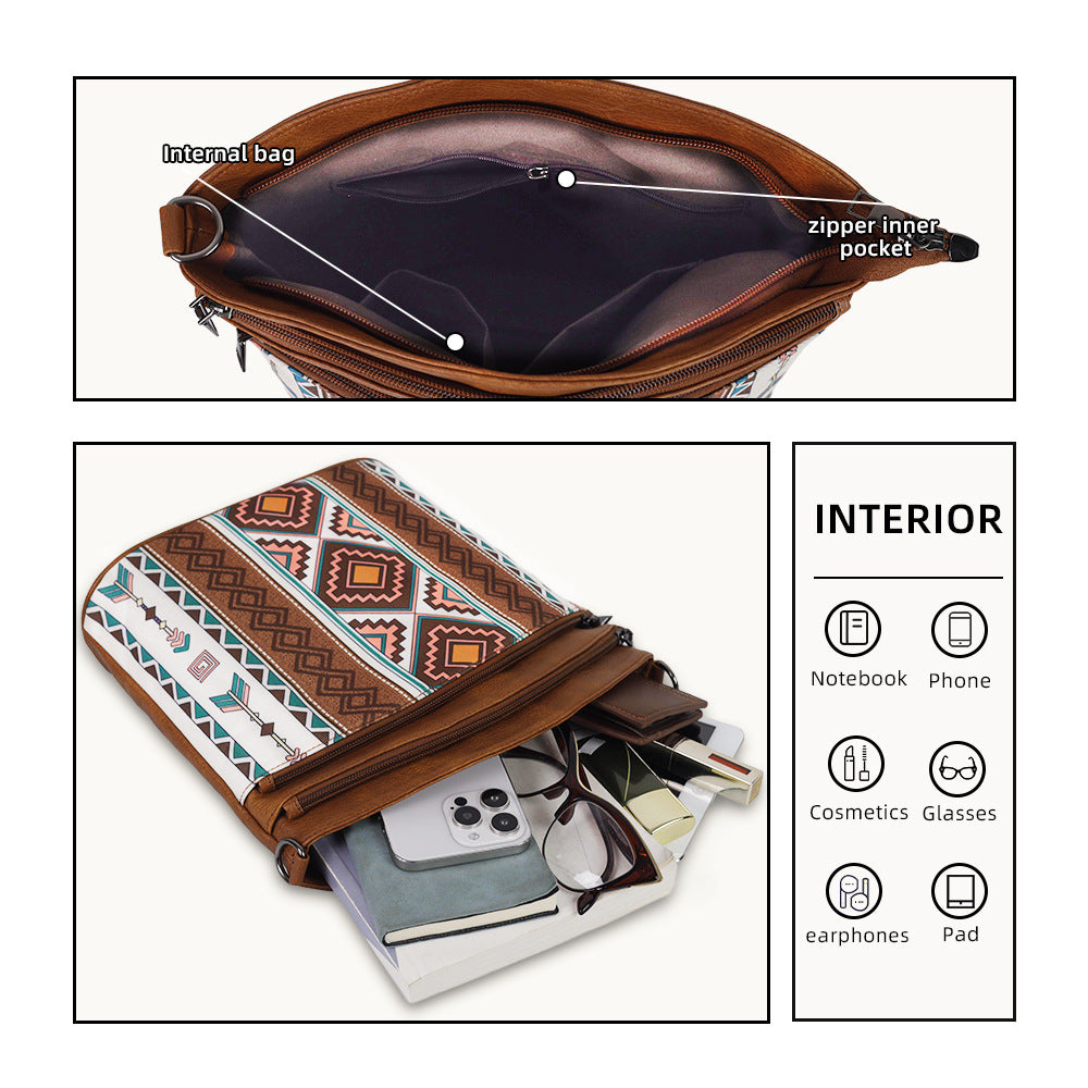 Bohemian Ethnic Style Two-piece Canvas Zipper Crossbody Bags