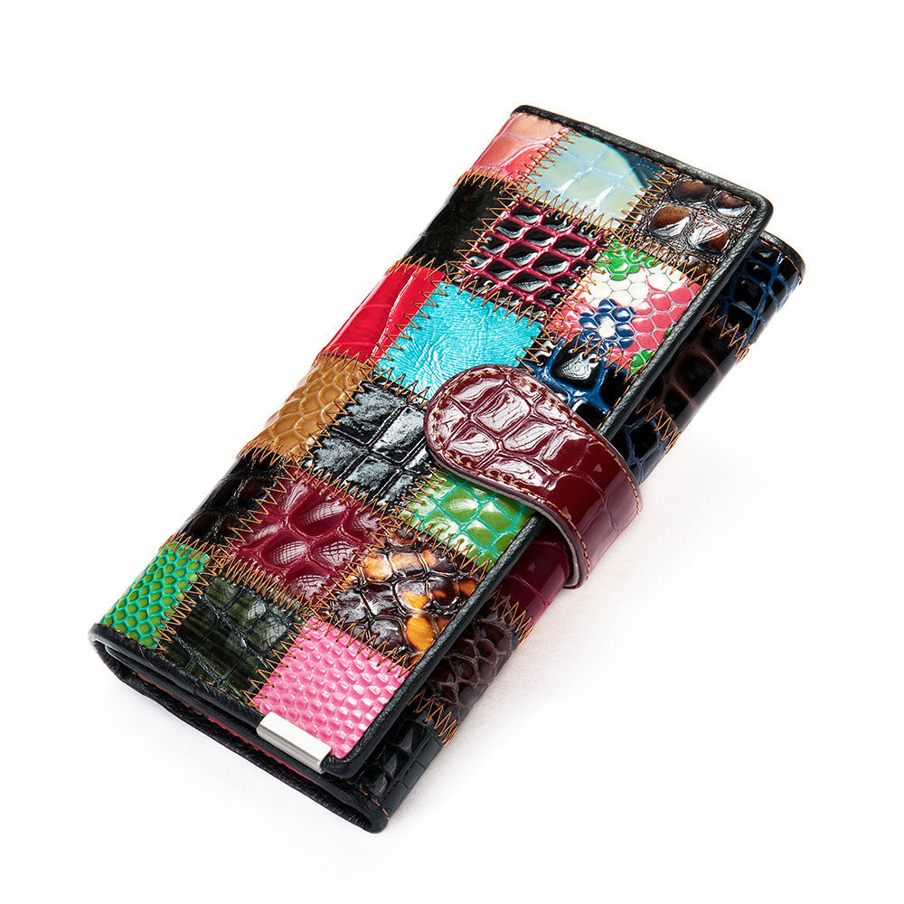 Women's First Layer Cowhide Colored Mosaic Rhombus Ladies Wallets