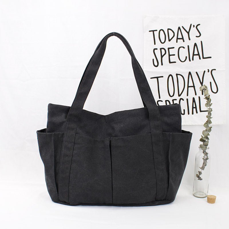 Leisure Artistic Solid Color Canvas Trendy Cloth Simple Fashion Shoulder Bags