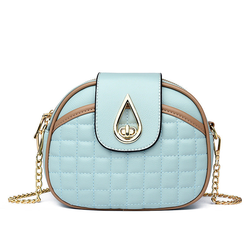Women's Chain Round Versatile Plaid Textured Shoulder Bags