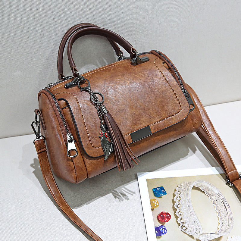 Women's Fashion Soft Leather Boston Pillow Simple Crossbody Bags