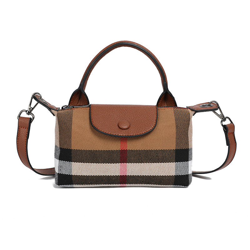 Women's Canvas Plaid Leather High Sense Fashion Shoulder Bags