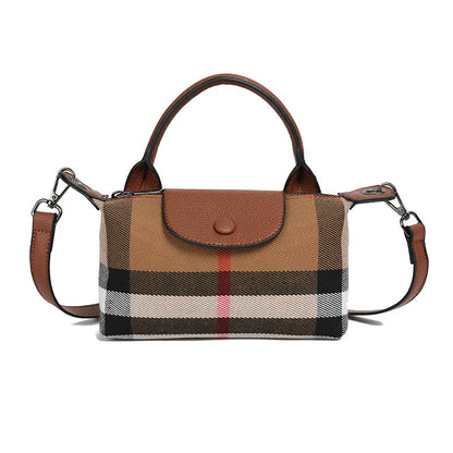 Women's Canvas Plaid Leather High Sense Fashion Shoulder Bags