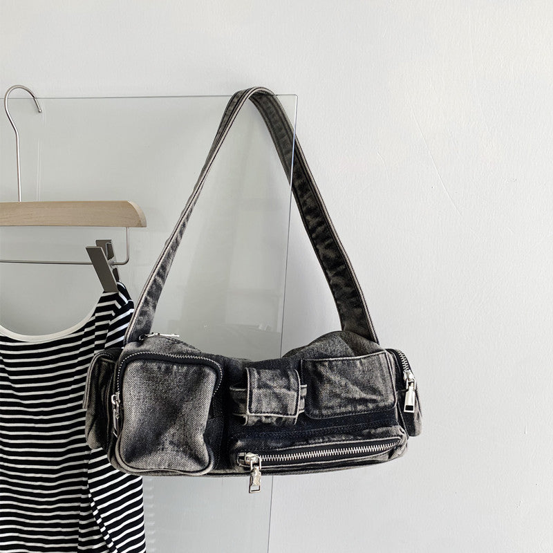 Women's Design Locomotive Style Underarm Vintage Denim Shoulder Bags
