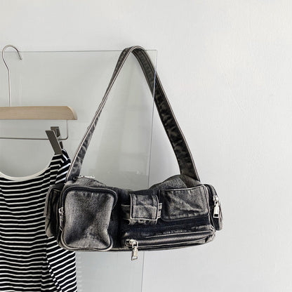 Women's Design Locomotive Style Underarm Vintage Denim Shoulder Bags