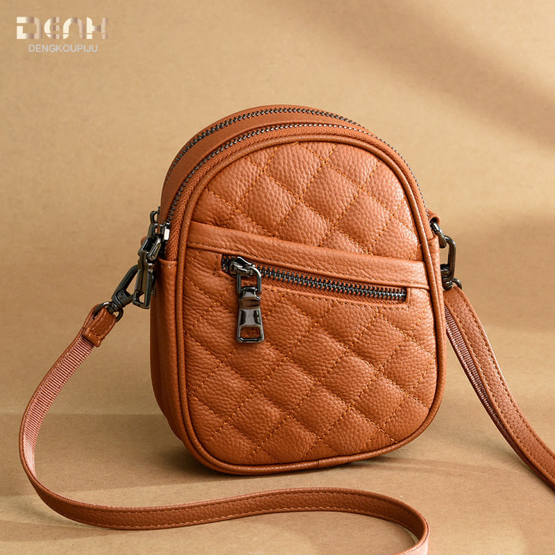 Women's Genuine Leather Fashionable Diamond Embroidery Thread Shoulder Bags