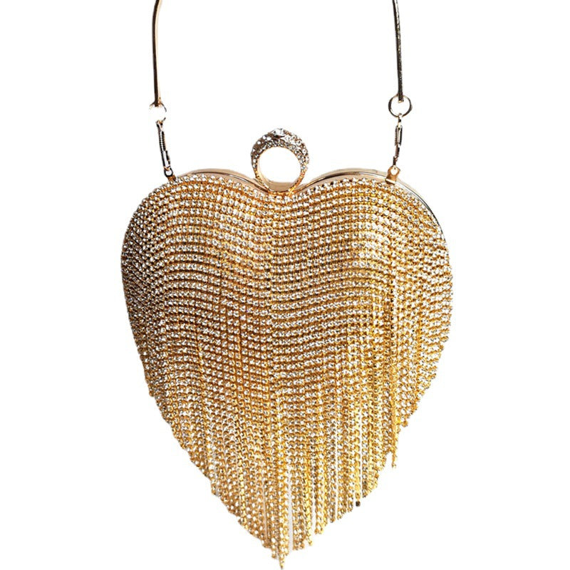 Heart Tassel Diamond Clutch Cheongsam Wedding Peach Bags