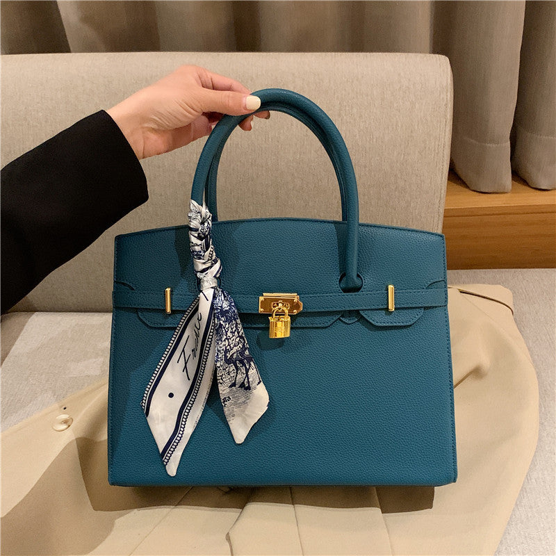 Women's Color Light Luxury Silk Scarf Minimalist Tote Bags