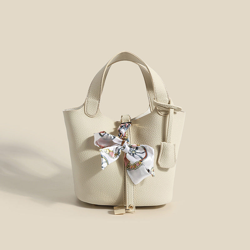 Women's Basket Fashion Portable Soft Leather Lychee Handbags