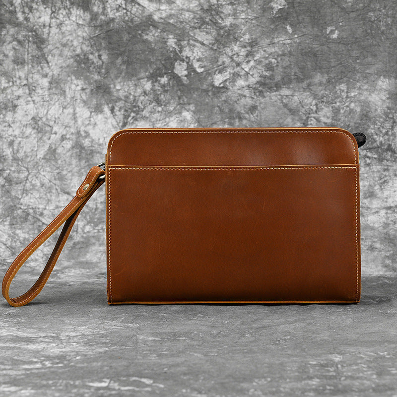 Men's Crazy Horse Leather Vintage First Layer Cowhide Large Men's Handbags
