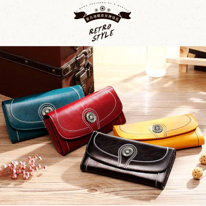 Women's Long Fashion Genuine Leather Large Capacity Ladies Wallets