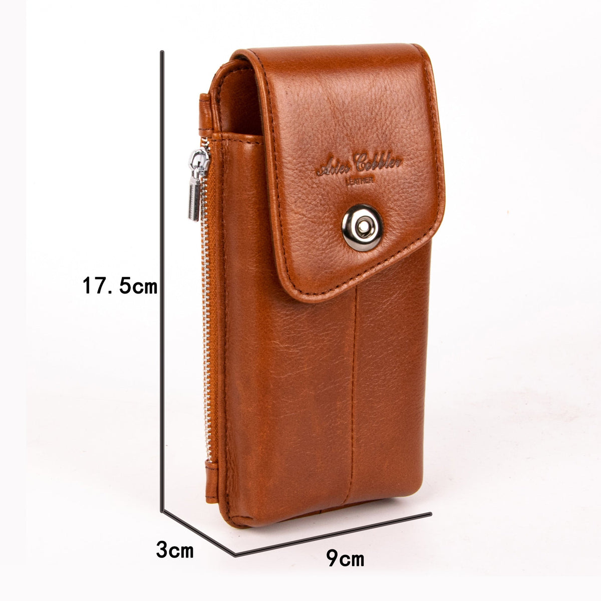 Men's Leather Zipper Hidden Mobile Hanging Genuine Phone Bags