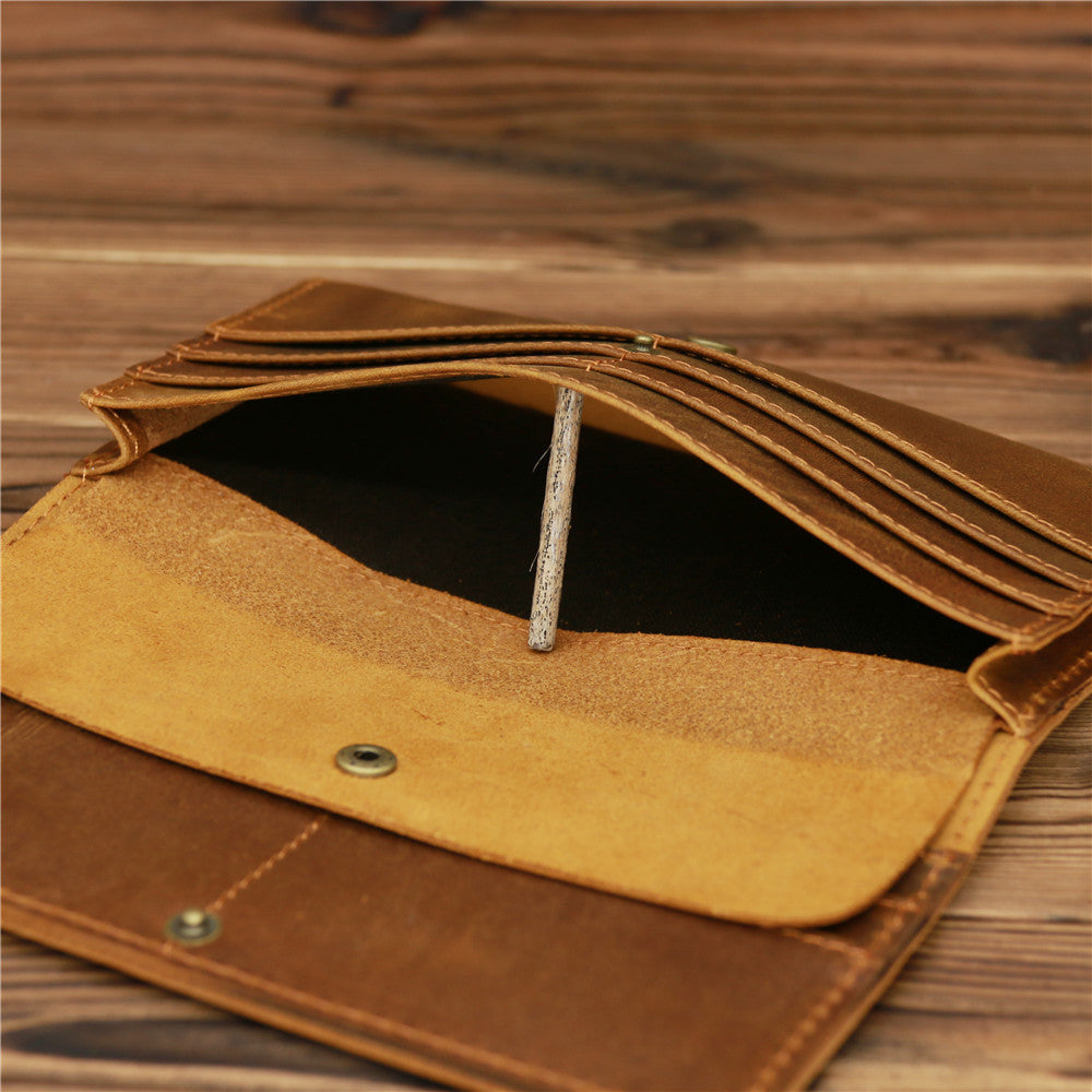 Men's Retro Crazy Horse Leather Long Clutch Ladies Wallets