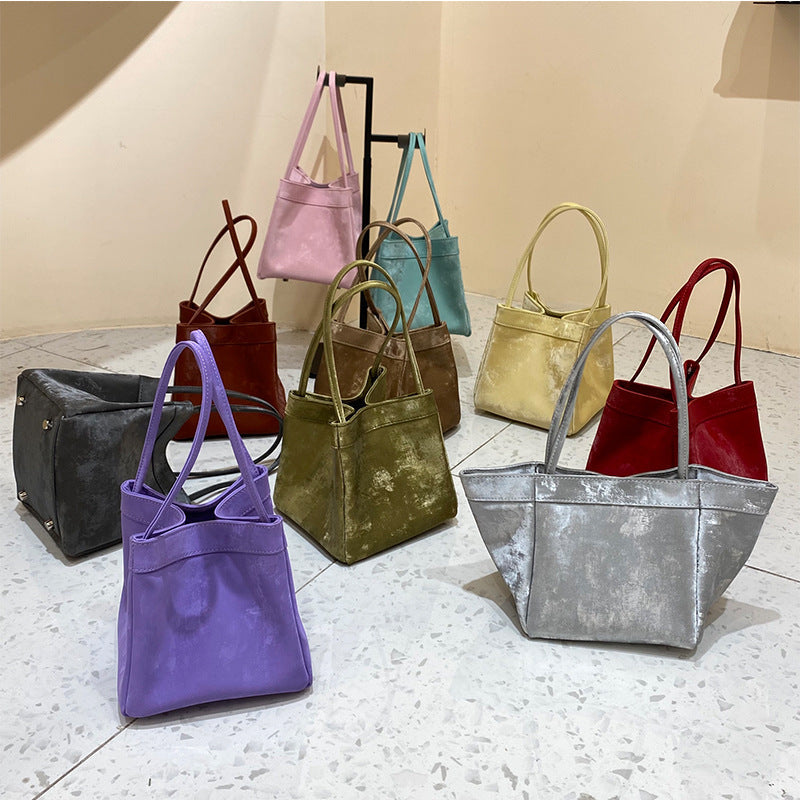 Women's Chinese Style Tip Leather Satin Large Shoulder Bags