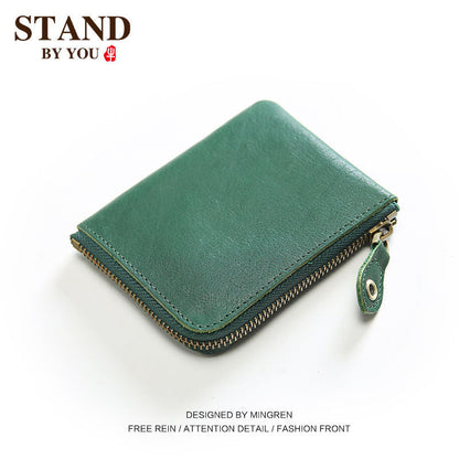 Women's & Men's Layer Cowhide Short Leather Zipper For Ladies Wallets