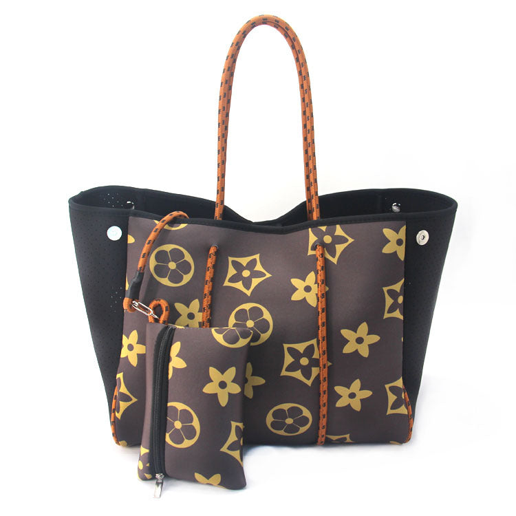 Leopard Print Printed Black Portable Beach Shoulder Bags