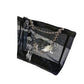 Women's Counter Nylon Screen Net Chain Black Tote Bags