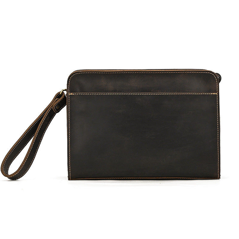 Men's Crazy Horse Leather Vintage First Layer Cowhide Large Men's Handbags