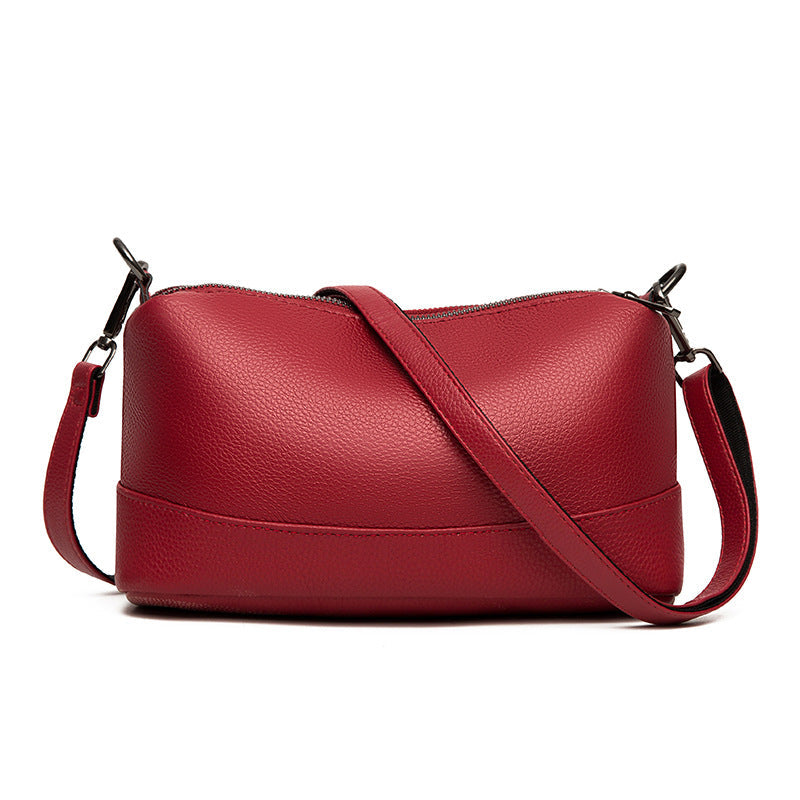 Women's First Layer Cowhide Soft Leather Zipper Light Luxury Shoulder Bags