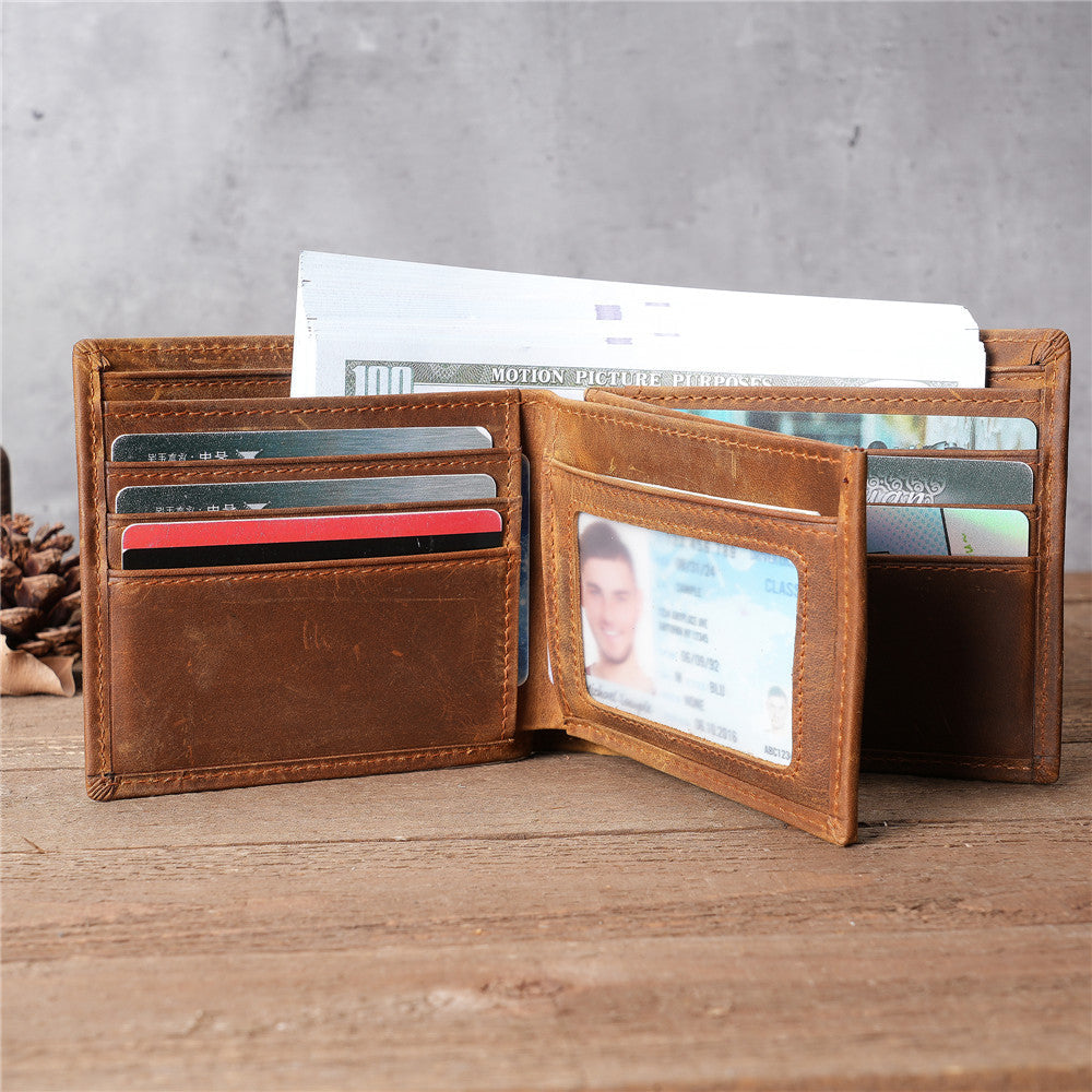 Men's Capacity Retro Crazy Horse Leather Genuine Cattlehide Surface Men's Wallets
