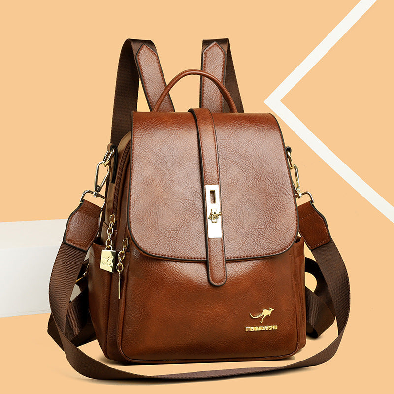 Women's Leather Korean Simple Fashion Large Capacity Backpacks