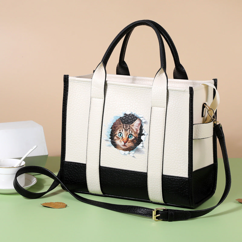 Portable Large Capacity Cartoon Printed Cat Tote Bags