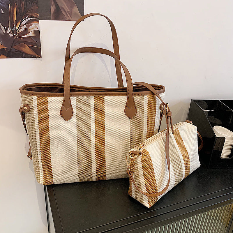 Canvas Large Capacity Underarm Popular Striped Shoulder Bags