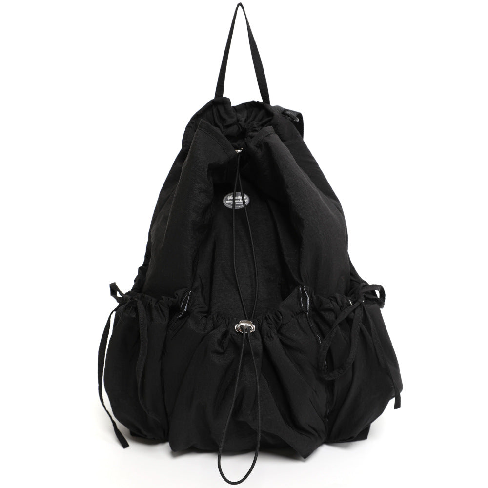 Women's Fashion Drawstring Korean Wrinkled Nylon Lightweight Backpacks