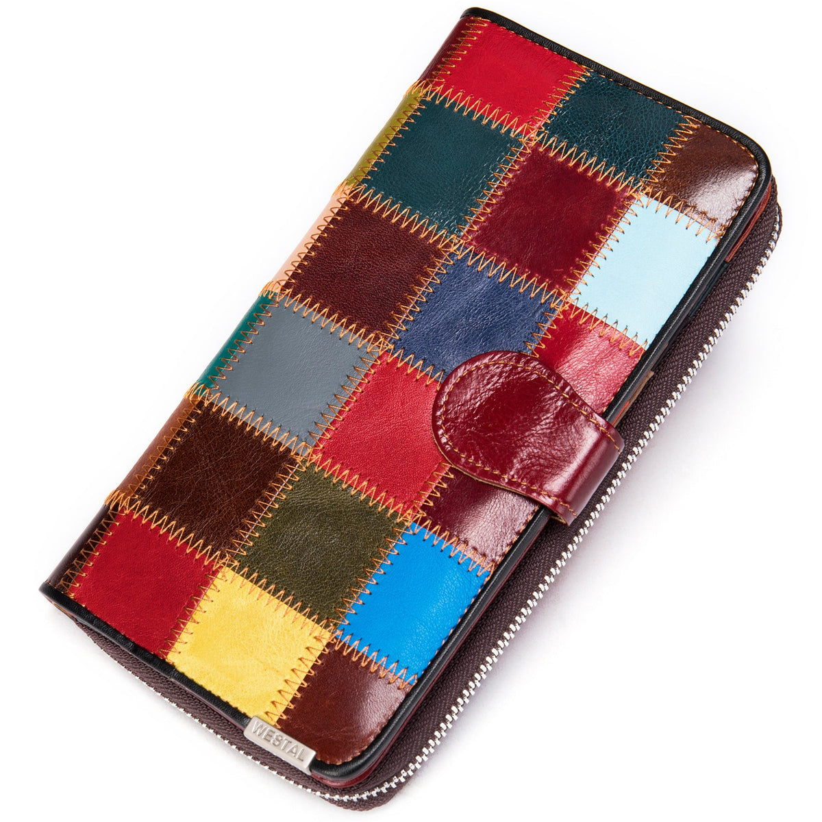 Mobile Genuine Leather Plaid Stitching Female Ladies Wallets