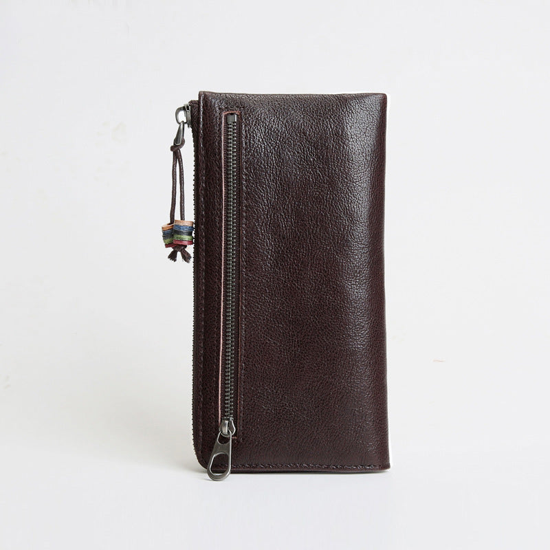 Women's & Men's Handmade Retro Long Genuine Leather Cowhide Clutch Bags