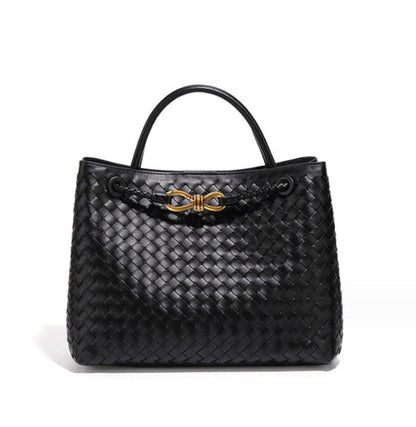 Women's Metal Cord Fastener Woven Portable Large Handbags